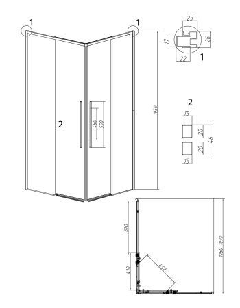 Душевая дверь Grossman Galaxy 1/2.K33.01.11.10.02 110х195 стекло текстурное профиль хром